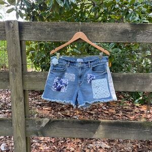 LOFT Blue Patchwork Jean Shorts